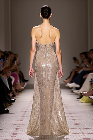 Sheath Champagne Strapless Evening Dress